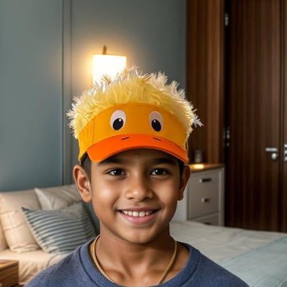 Popfizzy Funny Duck Hat with Hair for Boys and Girls, Wig Hat, Crazy Spiked Hair Cap, Adjustable One Size