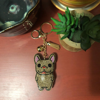 Popfizzy Bling French Bulldog Keychain for Women, Rhinestone Frenchie Dog Keychain Accessories, French Bulldog GiftsCow Accessories