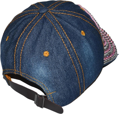 Bling Boss Rhinestone Denim Baseball Hat, Sassy Blue Distressed Cap for Women, Adult
