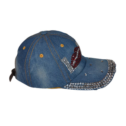 Popfizzy Bling Love Cap for Women, Rhinestone Love Hat, Bedazzled Baseball Caps, Distressed Denim Hats, Fancy Bejeweled Hats, Bling Gifts for Women