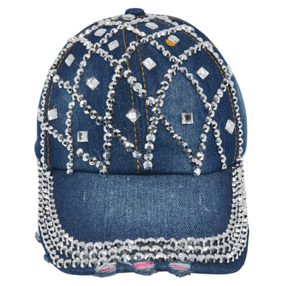 Popfizzy Rhinestone Baseball Cap for Women and Girls, Cute Bedazzled Hats, Shiny Bling Denim and Diamond Hat, Sparkly Gifts