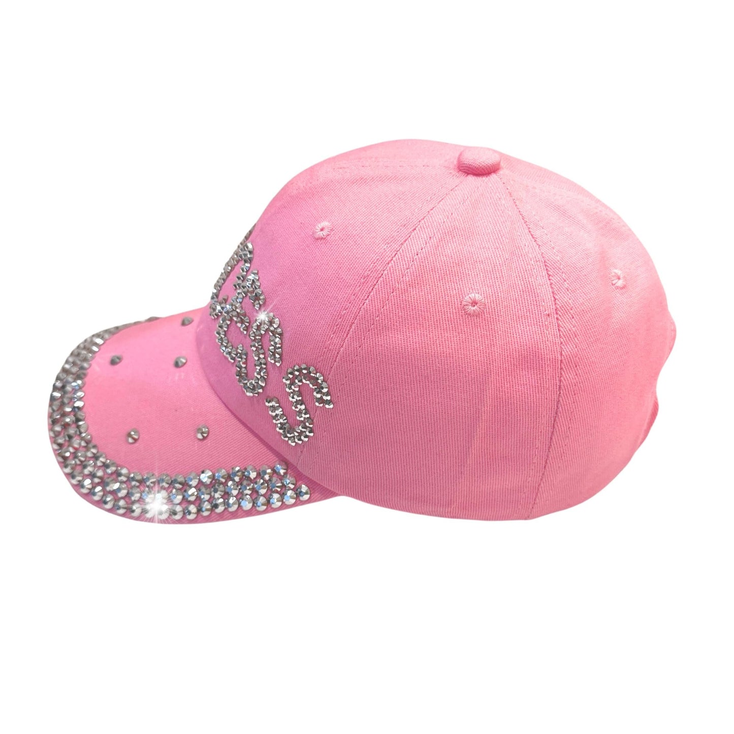 Popfizzy Rhinestone Princess Baseball Cap for Women and Girls, Cute Bedazzled Hats, Shiny Bling Denim and Diamond Hat, Pink Princess
