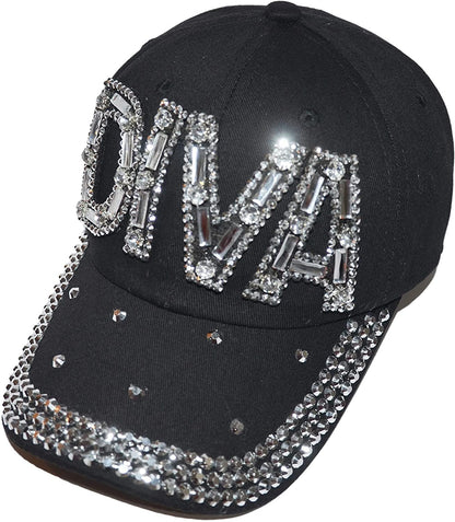 Popfizzy Women’s Rhinestone Diva Hat, Adult Bling Black Baseball Cap