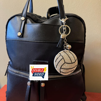 Popfizzy Bling Volleyball Keychain for Women and Girls, Purse Charm, Rhinestone Bag Charm, Volleyball Gifts, Double Sided