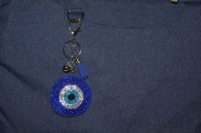 Popfizzy Rhinestone Blue Evil Eye Keychain for Women, Girl’s Backpack Key Fob, Bling Purse Charm for Handbags, Bag Charms