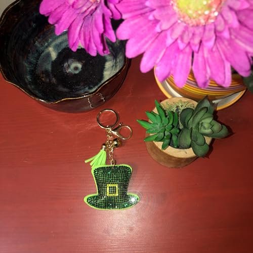 Popfizzy St Patty's Day Hat Keychain for Women and Girls, Bling Irish Green Leprechaun Hat Purse Charm, St Pattys Day Gift