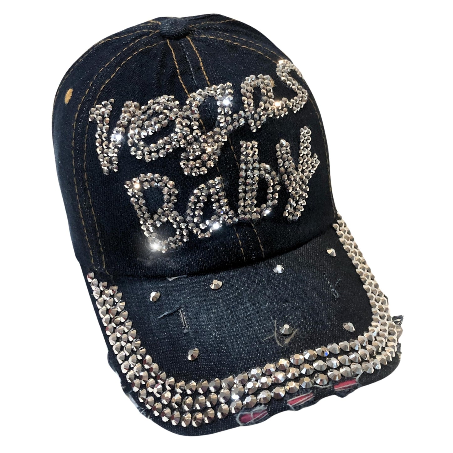 Popfizzy Women's Vegas Baby Hat, Black Baseball Cap with Rhinestones, Las Vegas Souvenir