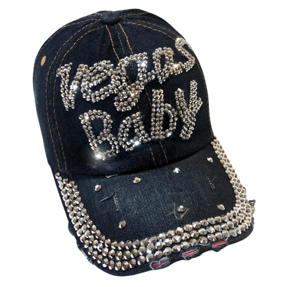 Popfizzy Women's Vegas Baby Hat, Black Baseball Cap with Rhinestones, Las Vegas Souvenir