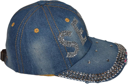 Popfizzy Women’s Sexy, Bling Blue Denim Adult Baseball Hat