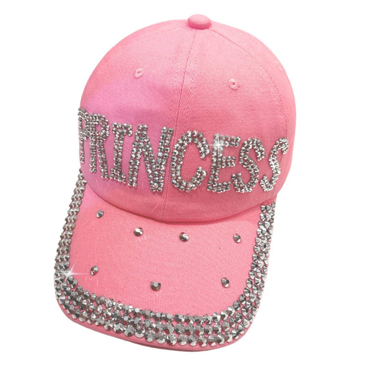 Popfizzy Rhinestone Princess Baseball Cap for Women and Girls, Cute Bedazzled Hats, Shiny Bling Denim and Diamond Hat, Pink Princess