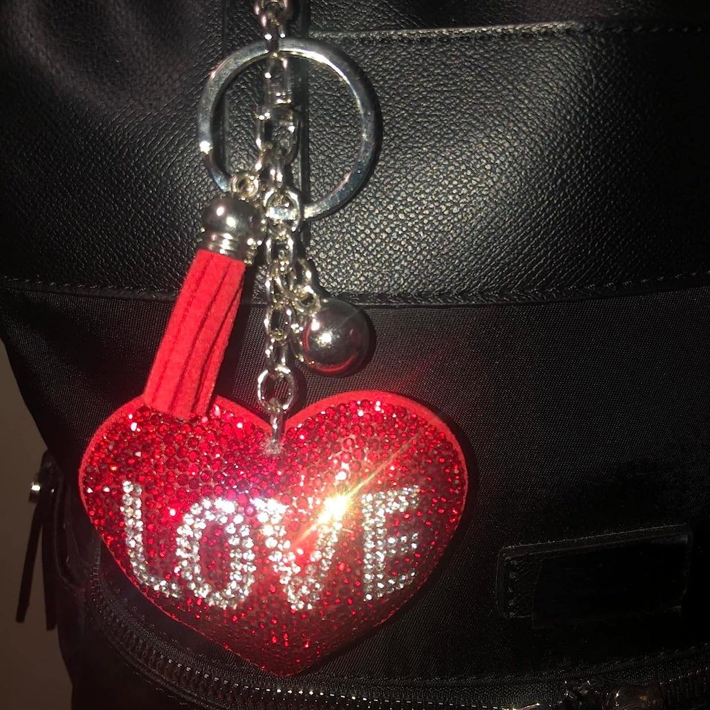 Popfizzy Bling Love Heart Keychains for Women and Girls, Rhinestone Purse Charms for Handbags, Cute Bag Charms, Thank You Gift for Women