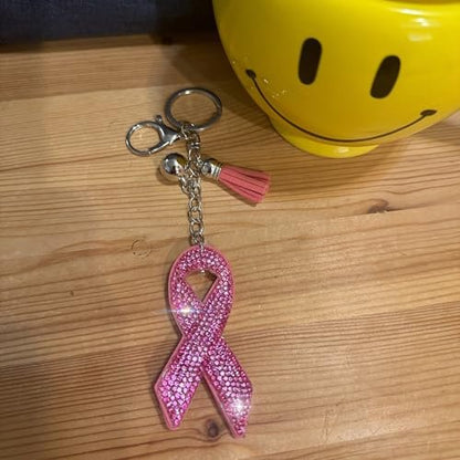 Popfizzy Breast Cancer Keychain, Bling Breast Cancer Gifts for Woman, Pink Ribbon Breast Cancer Awareness Accessories