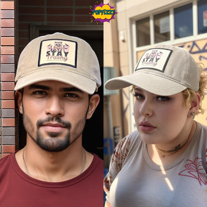 Popfizzy Stay Trashy Hat for Men and Women, Funny Gifts for Adults, Funny White Trash Party Attire, Fun Baseball Hats