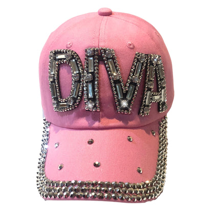 Rhinestone Diva Hat for Women, Bedazzled Diva Gifts, Pink Bling Baseball Hat, Adult