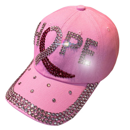 Popfizzy Pink Ribbon Breast Cancer Hats for Women, Breast Cancer Awareness Cap, Bling Breast Cancer Survivor Gifts for Woman