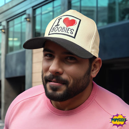 Popfizzy I Love Boobies Funny Hat for Men and Women, Adult Humor Cap, Cotton Baseball Cap, Breast Cancer Gifts for Adults