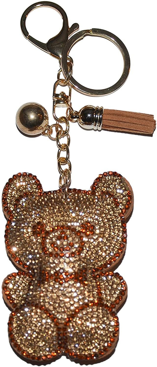 Brown Teddy Bear Keychain for Women and Girls, Bling Backpack Charm, Rhinestone Purse Charms for Handbags