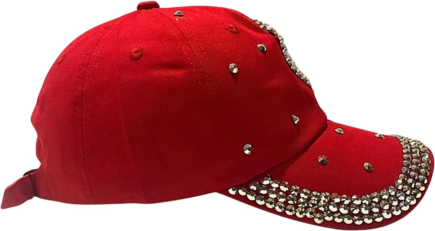 Popfizzy Bling Red Pearl Heart Hat for Women, Adult Hat, Cotton