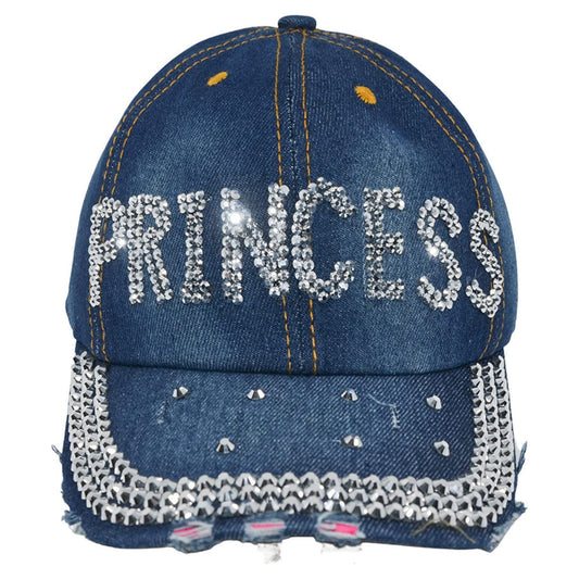 Bedazzled Princess Crown Rhinestone Hat, Bling Denim Baseball Cap for Women