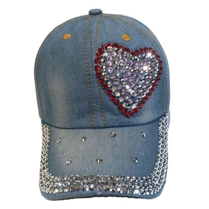 Popfizzy Heart Hat with Rhinestones for Women, Bling Heart Accessories, Bedazzled Baseball Cap, Trendy Bling Gifts for Women