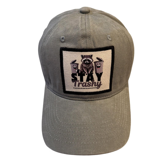 Popfizzy Stay Trashy Hat for Men and Women, Funny Gifts for Adults, Funny White Trash Party Attire, Fun Baseball Hats