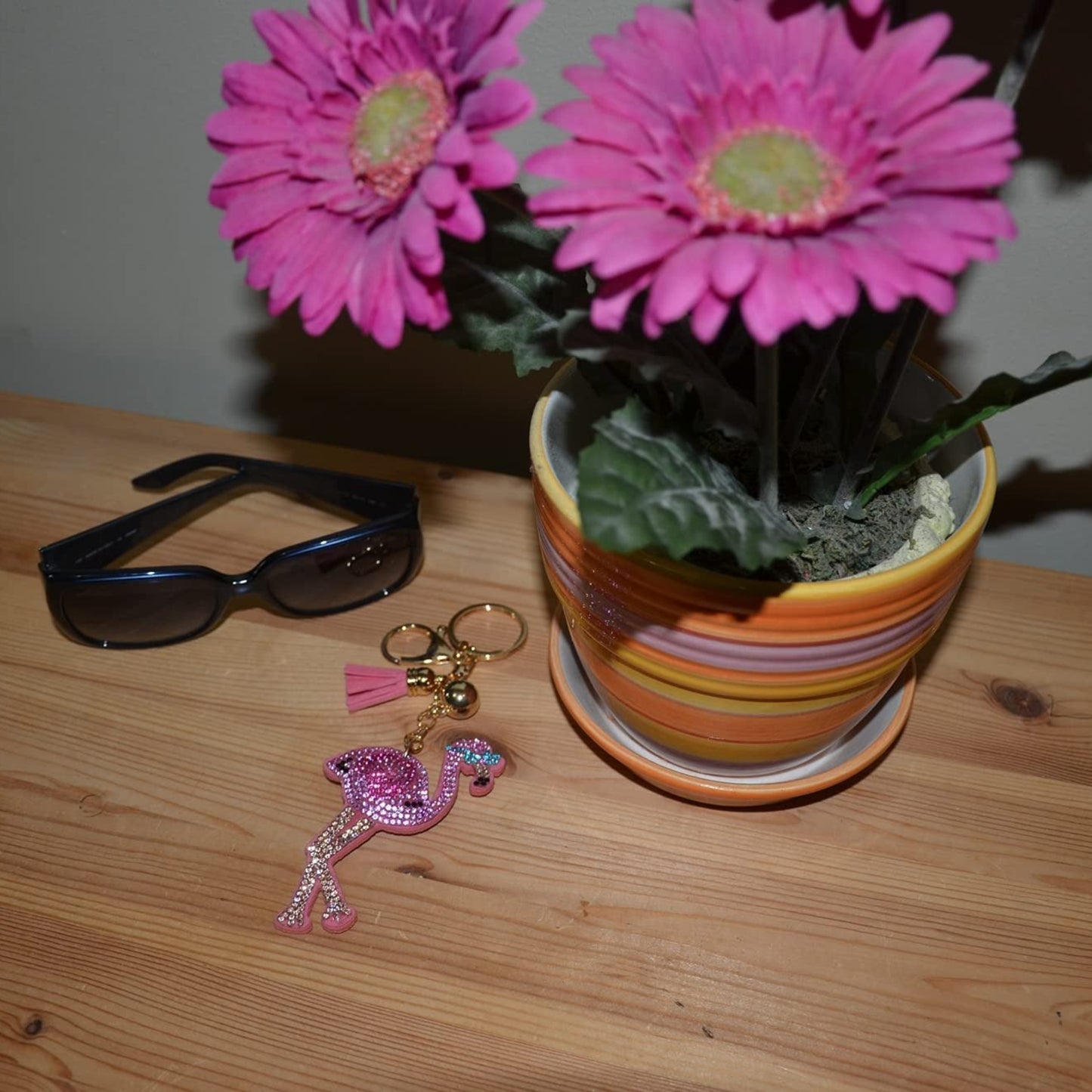 Popfizzy Rhinestone Pink Flamingo Keychain for Women, Bling Flamingo Accessories, Flamingo Backpack Keychain, Flamingo Gifts