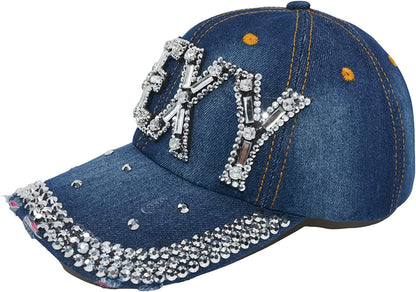 Sexy Baseball Hat for Women Rhinestone Hat, Bedazzled Bling Baseball Caps, Distressed Hat, Fancy Denim Bejeweled Hats
