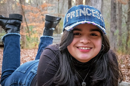 Bedazzled Princess Crown Rhinestone Hat, Bling Denim Baseball Cap for Women