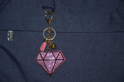 Pink Diamond  Keychain for Women, Bling Purse Charms for Handbags, Girls Backpack Key Fob, Crystal Bag Charm Keyrings