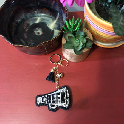 Popfizzy Black and Silver Cheer Keychain for Women and Girls, Cheerleader Bag Charm