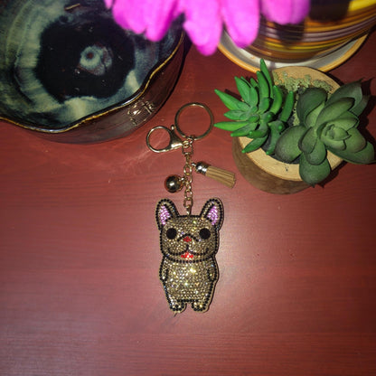 Popfizzy Bling French Bulldog Keychain for Women, Rhinestone Frenchie Dog Keychain Accessories, French Bulldog GiftsCow Accessories