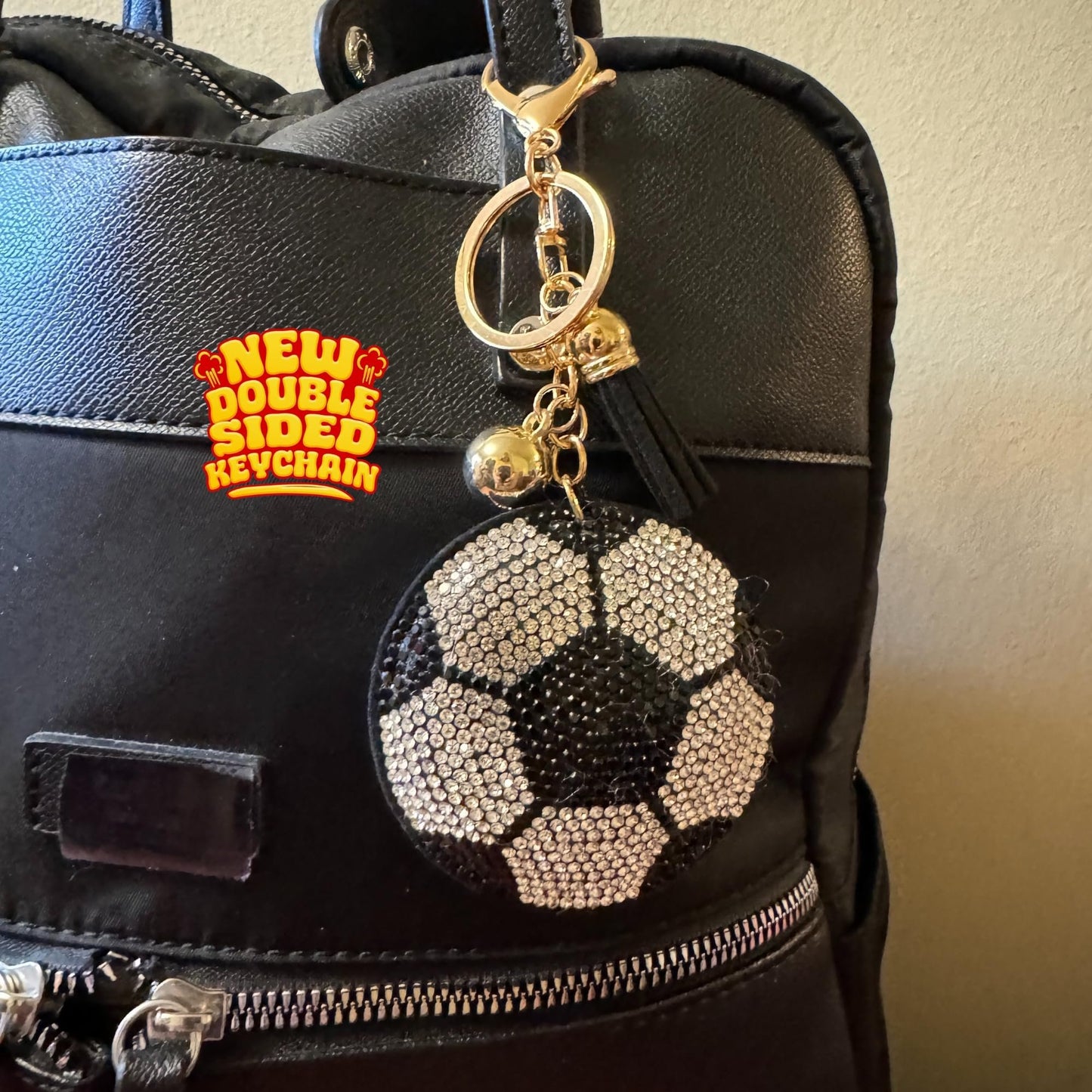 Popfizzy Bling Soccer Keychain for Women and Girls, Rhinestone Purse Charm, Bag Charm, Girls Soccer Gifts, Double Sided