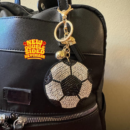Popfizzy Bling Soccer Keychain for Women and Girls, Rhinestone Purse Charm, Bag Charm, Girls Soccer Gifts, Double Sided