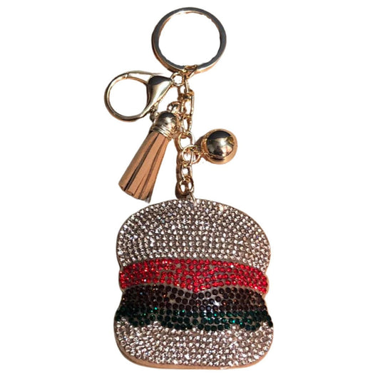 Popfizzy Bling Hamburger Keychain, Purse Charm, Backpack Charm, Crystal Bag Charms, Rhinestone Key Fob