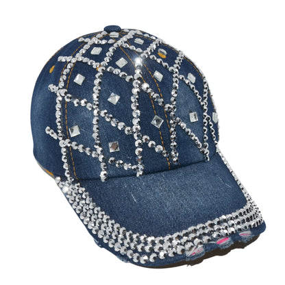 Popfizzy Rhinestone Baseball Cap for Women and Girls, Cute Bedazzled Hats, Shiny Bling Denim and Diamond Hat, Sparkly Gifts