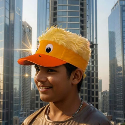 Popfizzy Funny Duck Hat with Hair for Boys and Girls, Wig Hat, Crazy Spiked Hair Cap, Adjustable One Size