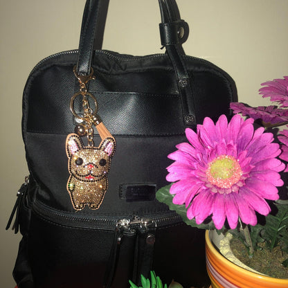 Popfizzy Bling French Bulldog Keychain for Women, Rhinestone Frenchie Dog Keychain Accessories, French Bulldog GiftsCow Accessories