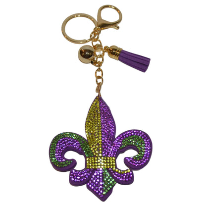 Popfizzy Mardi Gras Fleur De Lis Keychain, Bling Backpack Key Chain, Rhinestone Purse Charms, Crystal Key Fob