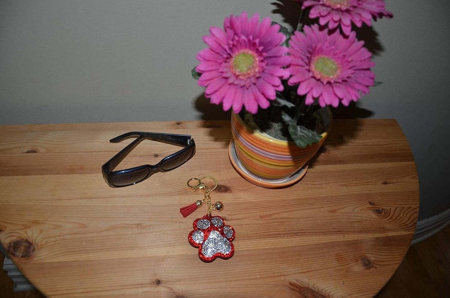 Popfizzy Bling Red Paw Print Keychain for Women and Girls Rhinestone Purse Charms Backpack Accessories