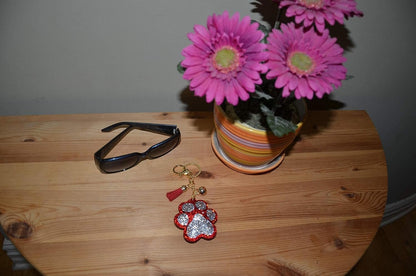 Popfizzy Bling Red Paw Print Keychain for Women and Girls Rhinestone Purse Charms Backpack Accessories