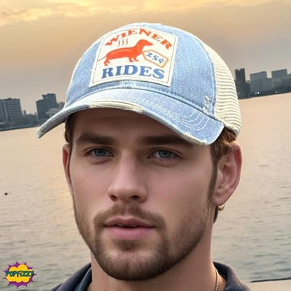 Popfizzy Wiener Rides Hat for Men, Funny Adult Humor Caps, Fun Jersey Shore Hat, Offensive Gag Gift for Men, Penis Joke Gift
