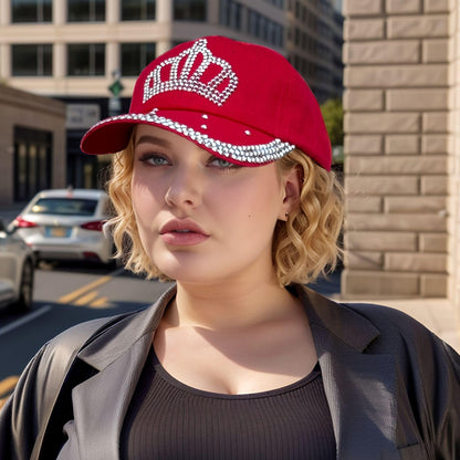 Red Rhinestone Princess Crown Hat, Sparkly Adjustable Baseball Cap for Women and Girls