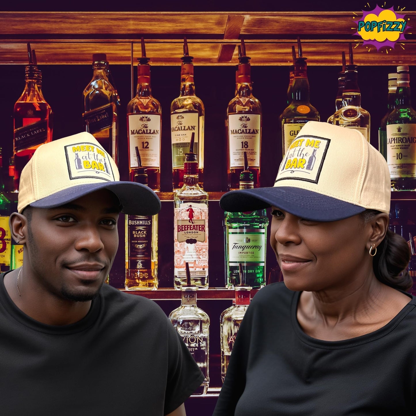 Popfizzy Meet Me at The Bar Hat for Men and Women, Alcohol Gifts for Drinkers, Funny Beer Drinking Hat with Funny Saying