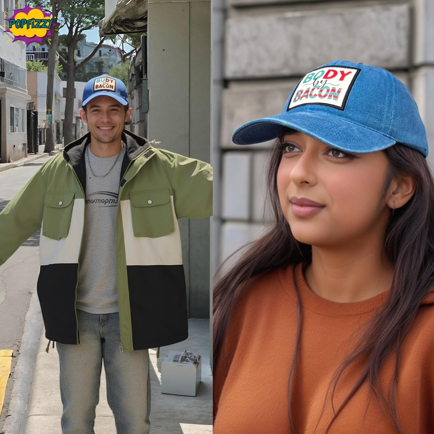 Popfizzy Body by Bacon Funny Hat for Men and Women, Fun Adult Food Humor Cap, Foodie Dad Hat, Funny Bacon Gifts for Adults