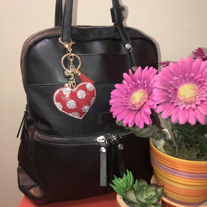Popfizzy Bling Red Heart Keychain Accessories for Women, Rhinestone Love Heart Purse Charms for Handbags, Red Heart Gifts