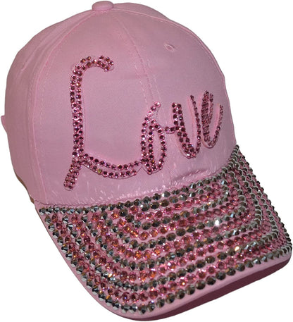 Popfizzy Womens Bling Cap, Rhinestone Baseball Cap, Bejeweled Distressed Denim Hat, Bling Gifts for Women