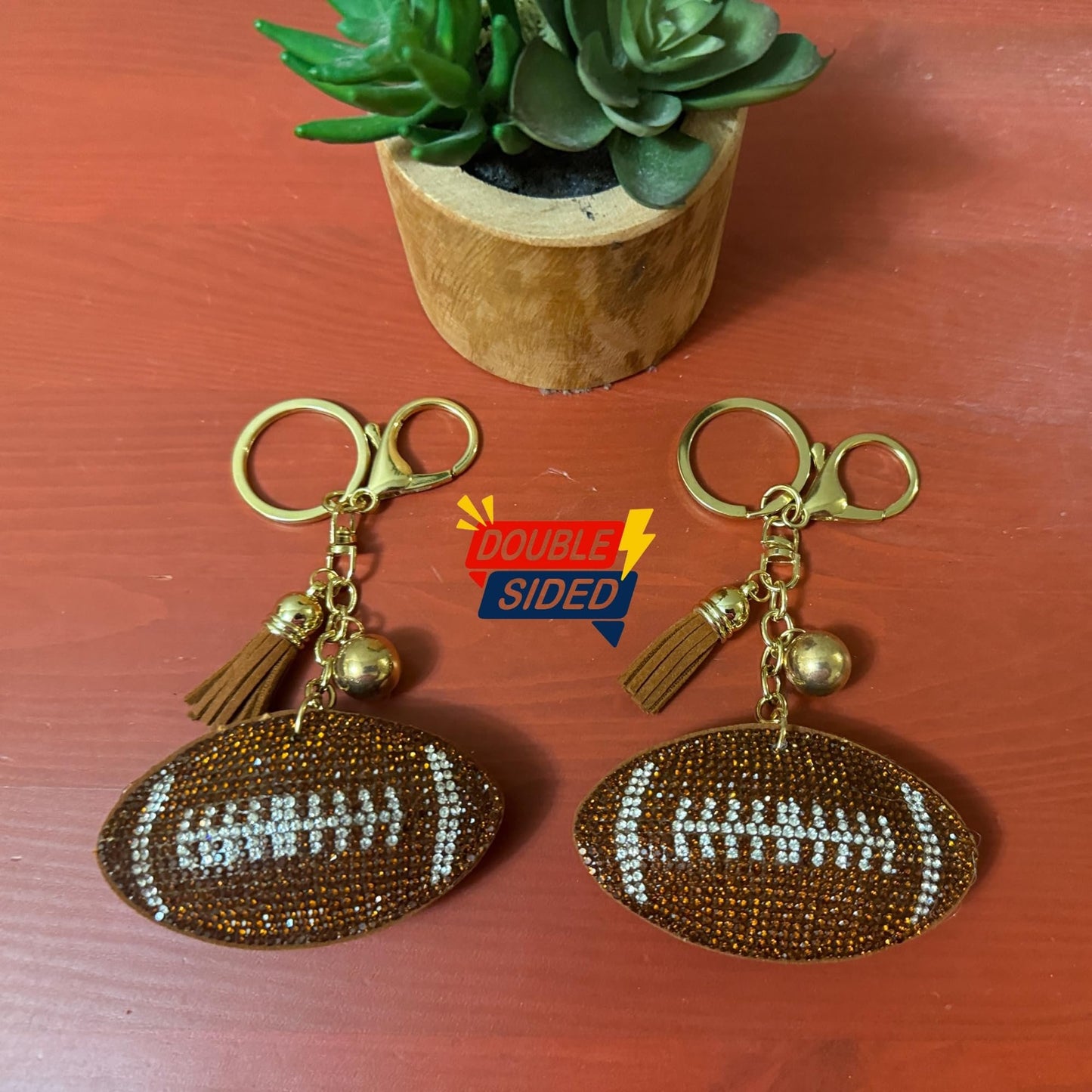 Popfizzy Bling Football Keychain for Women and Girls, Rhinestone Purse Charm, Bag Charm, Girls Football Gifts, Double Sided