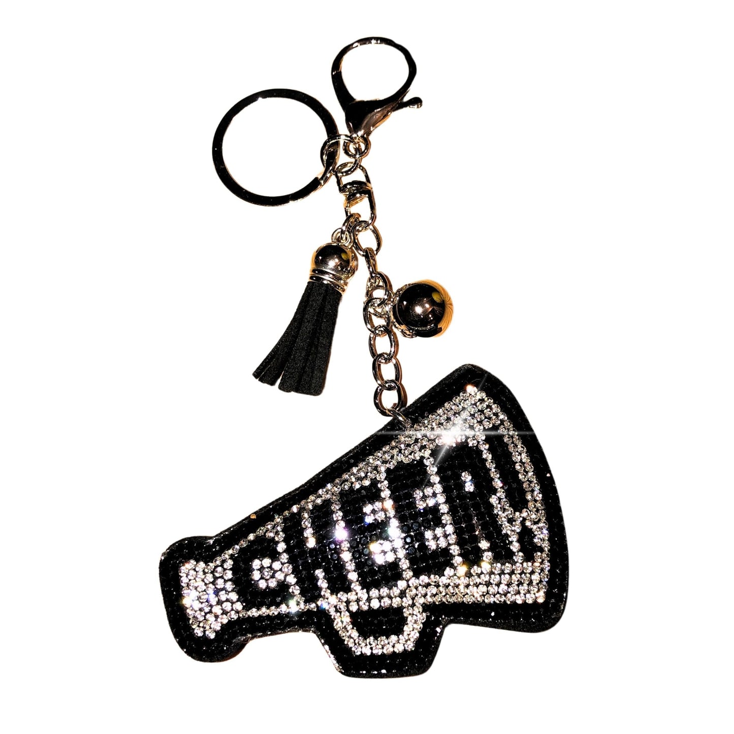 Popfizzy Silver Cheer Keychain for Girls and Women, Rhinestone Cheer Bag Charm, Cheerleader Gifts, Cheer Backpack Keyring