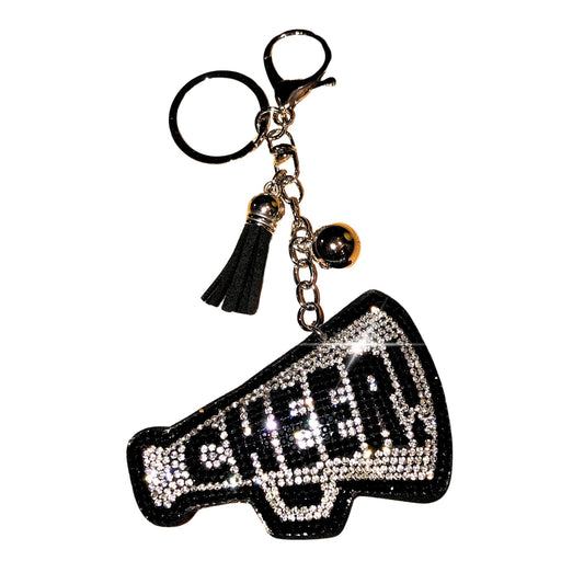 Popfizzy Silver Cheer Keychain for Girls and Women, Rhinestone Cheer Bag Charm, Cheerleader Gifts, Cheer Backpack Keyring