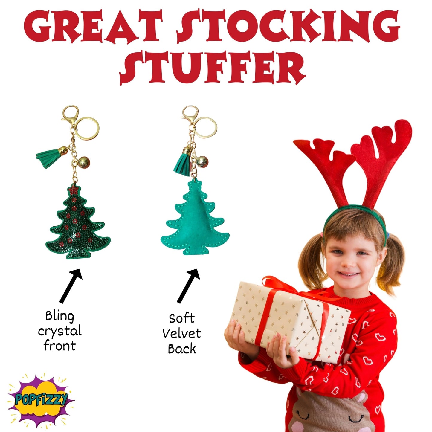 Popfizzy Bling Christmas Tree Keychain, Christmas Gifts for Women and Girls, Stocking Stuffers, Christmas Party Favors